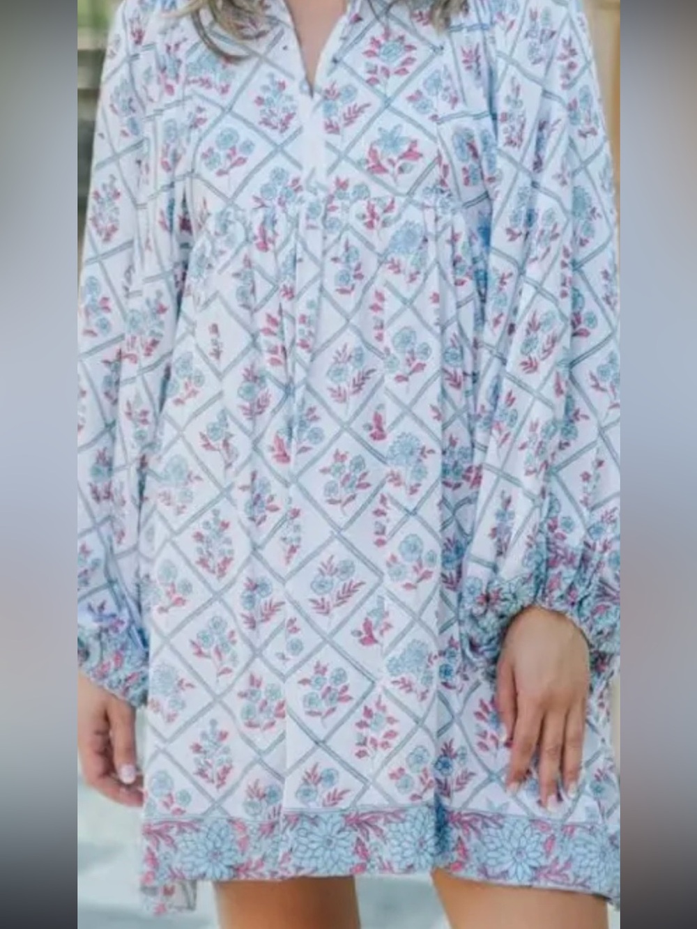 Floral Blue and Red Women's Dress